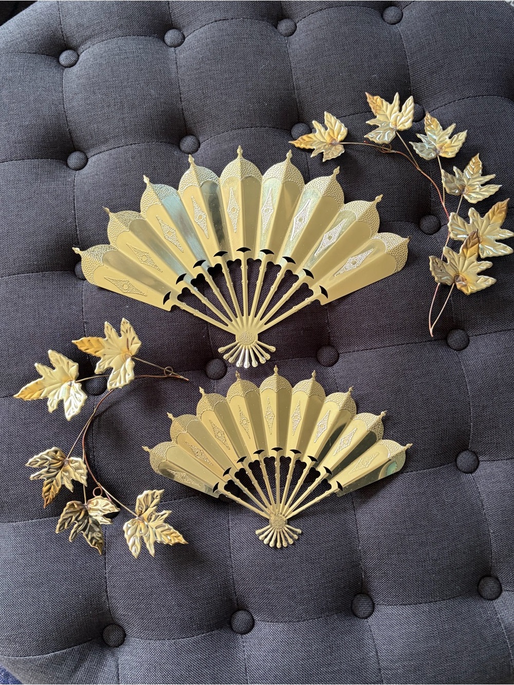 Vintage Brass Tone Fan Leaf Spray Wall Decor 4 Pieces